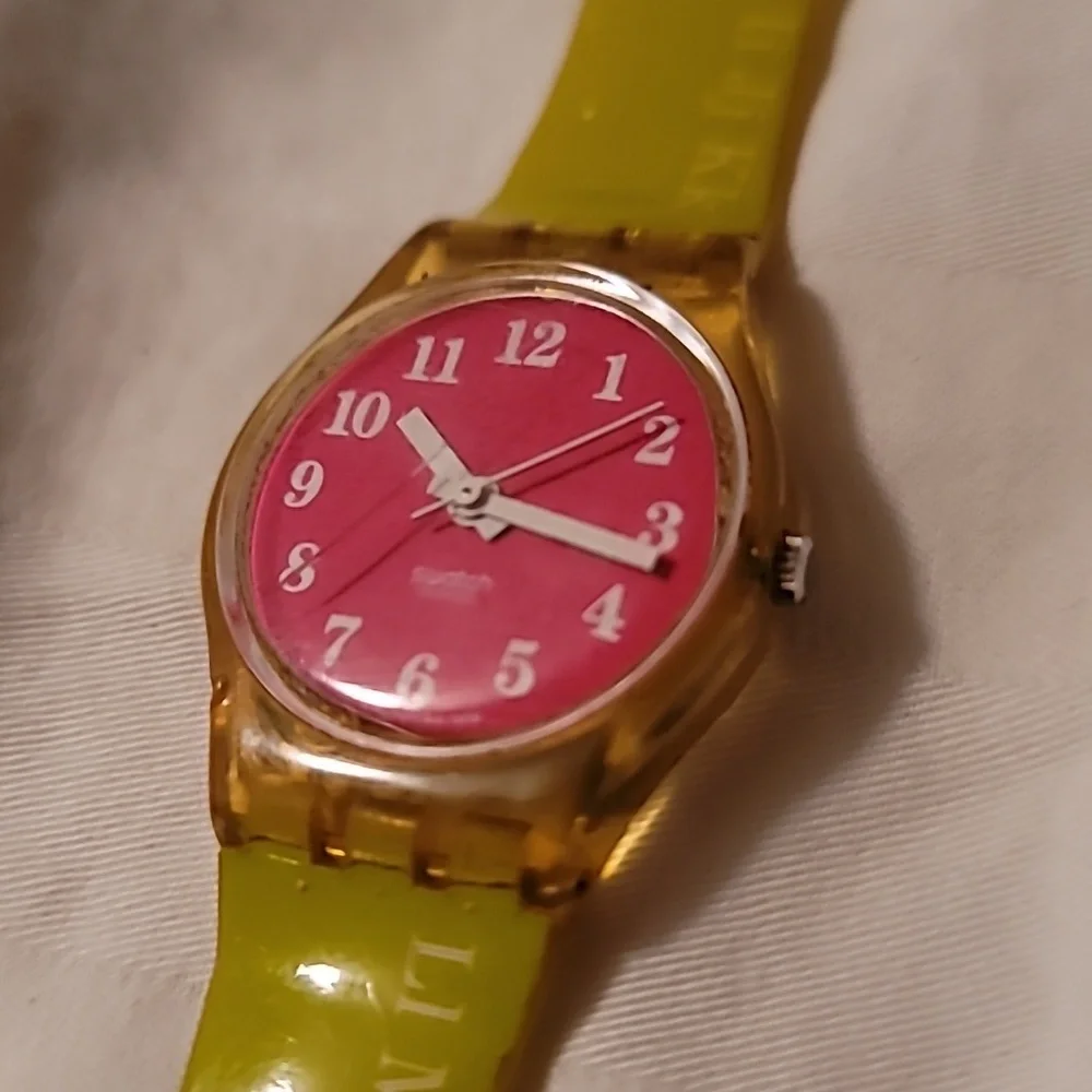 Swatch Lady XYZ Working‎ But Dirty & Used Watch Pink Green Alphabet